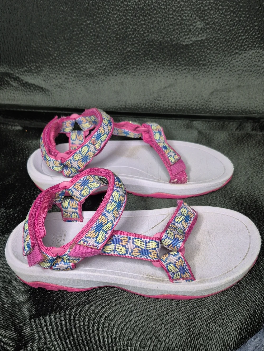Teva Girl's 1 Pink Strappy Sandals with Multicolor Woven Detail